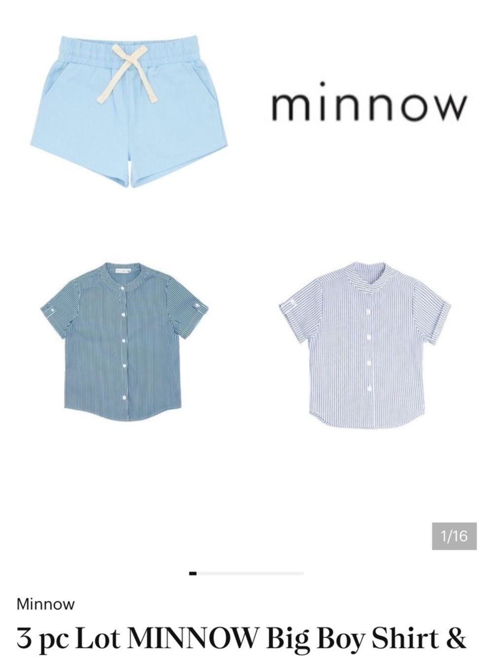 3 pc Lot MINNOW Big Boy Shirt & Shorts Set 11 / 12